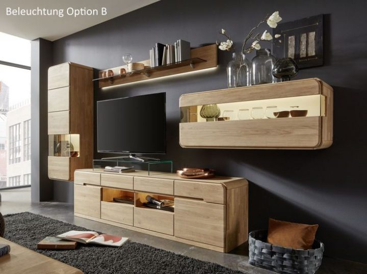 fotografie wohnwand modern eiche