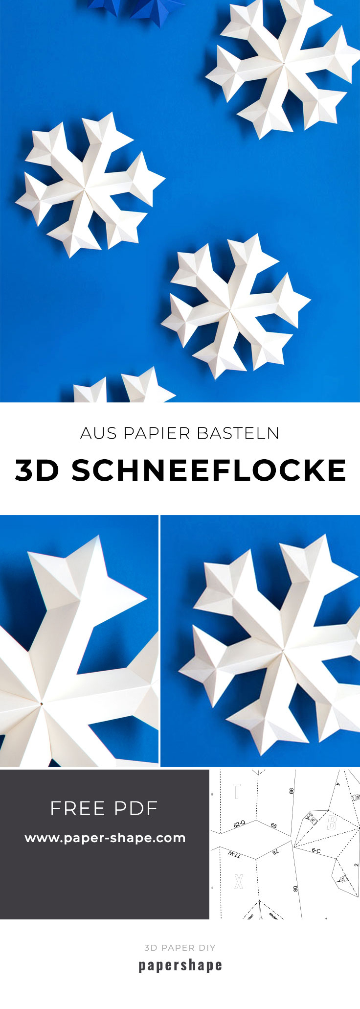 3D Schneeflocke Mit Papier Basteln (Kostenlose Vorlage mit Scherenschnitt Schneeflocke Anleitung