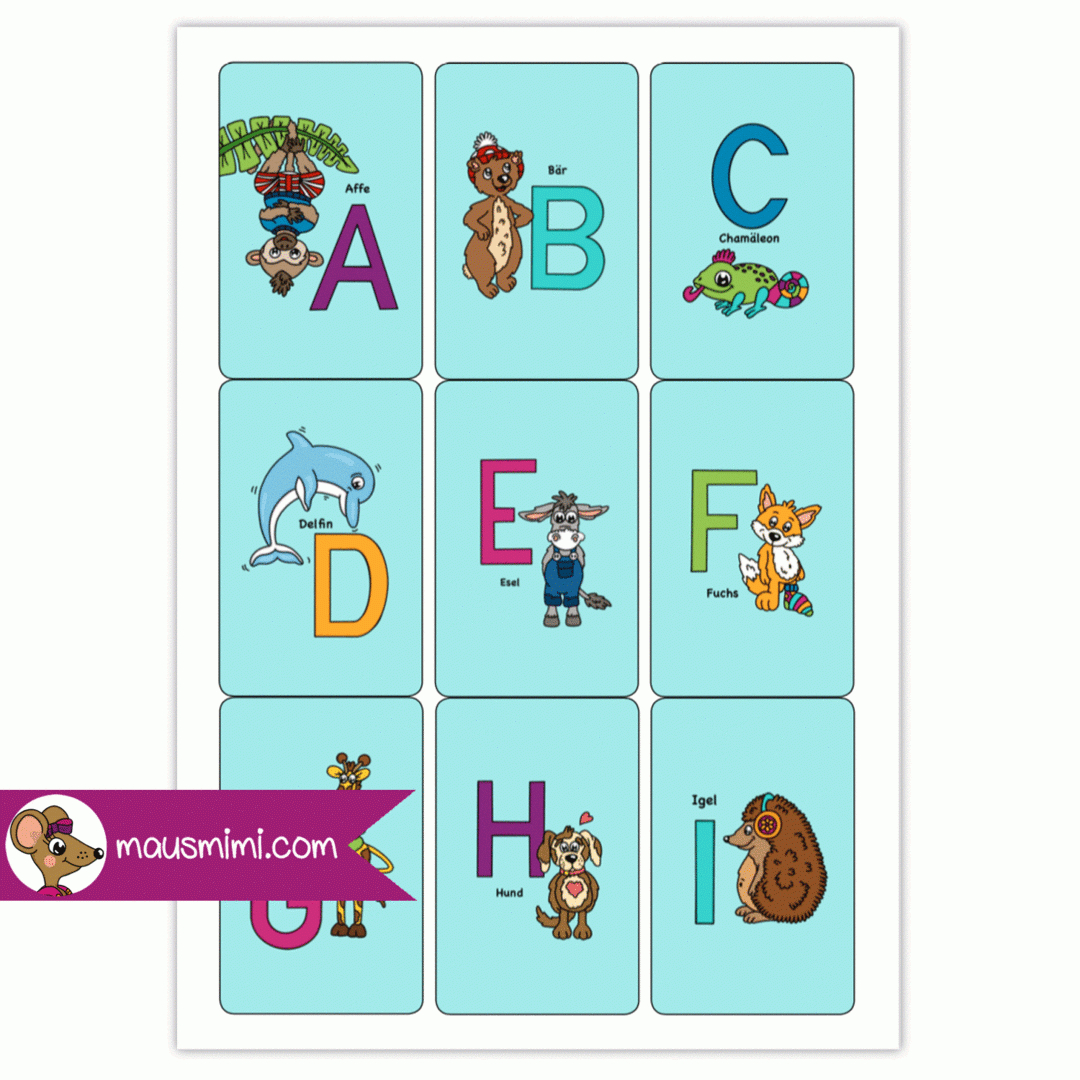 Abc Karten Spiel Buchstaben Alphabet Mit Tieren in Buchstabenkarten