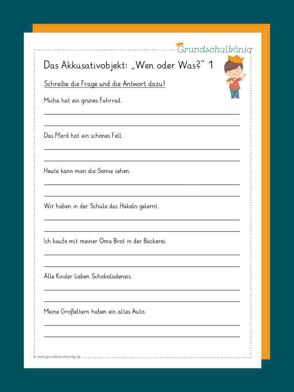 Akkusativobjekt in Deutsch Arbeitsblätter Klasse 4 Zum Ausdrucken