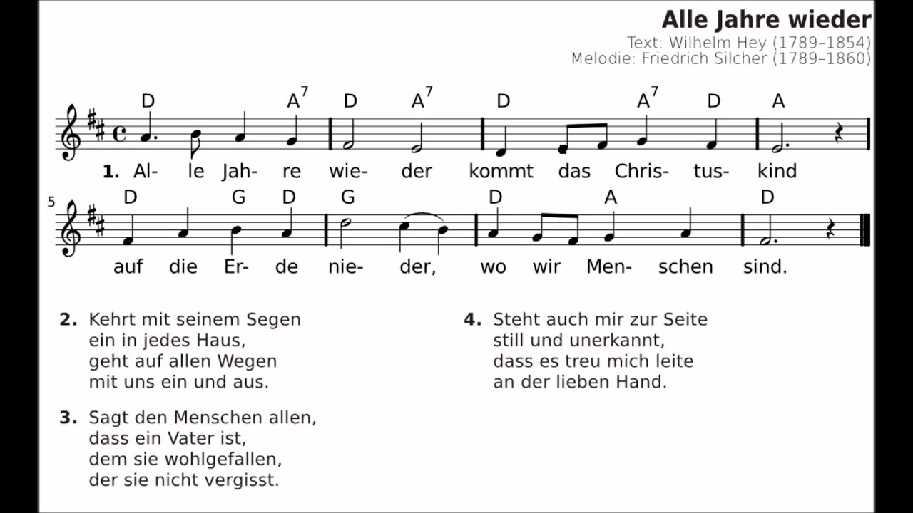 Alle Jahre Wieder - Lyrik - Weihnachtslieder Mit Noten - Christmas Carol  With Notes ganzes Weihnachtslieder Mit Text Und Noten