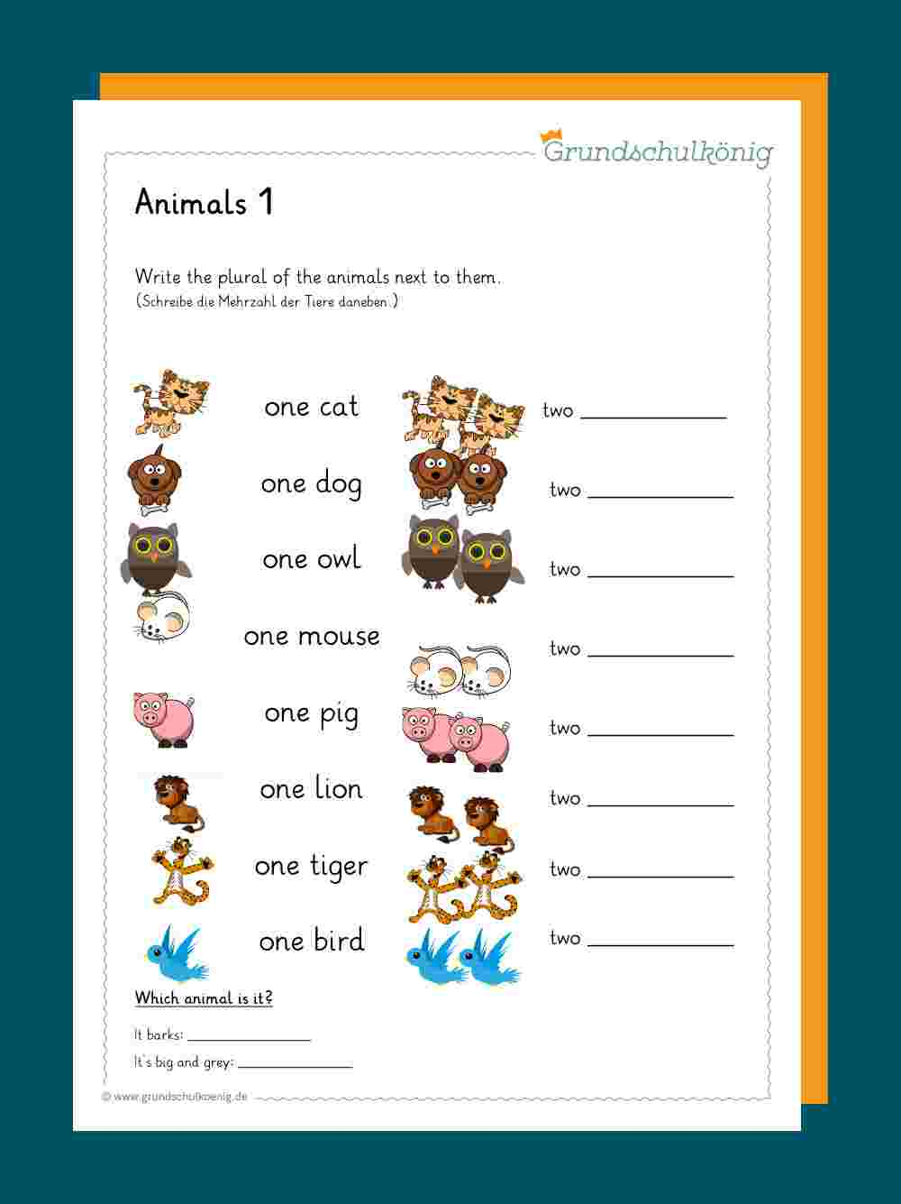 Animals / Tiere ganzes Englisch Arbeitsblätter Für Anfänger