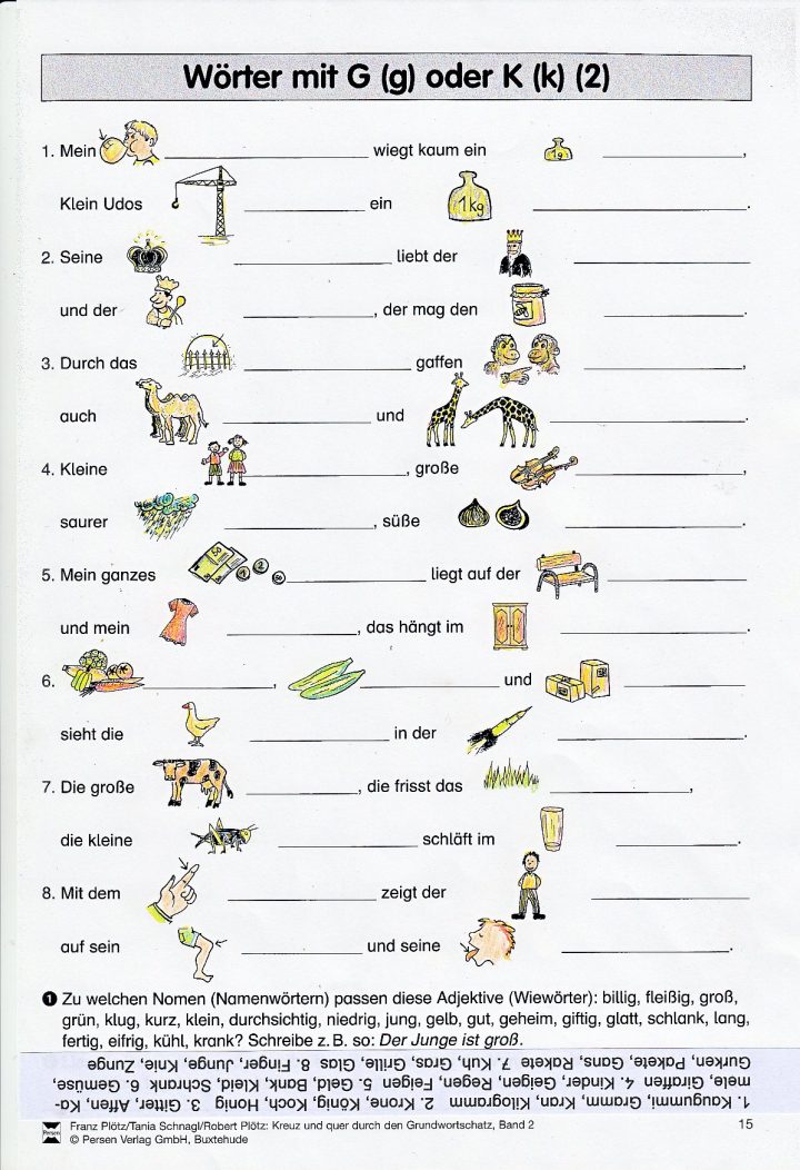 Arbeitsblätter Und Materialien bei Nomen Mit G Am Anfang