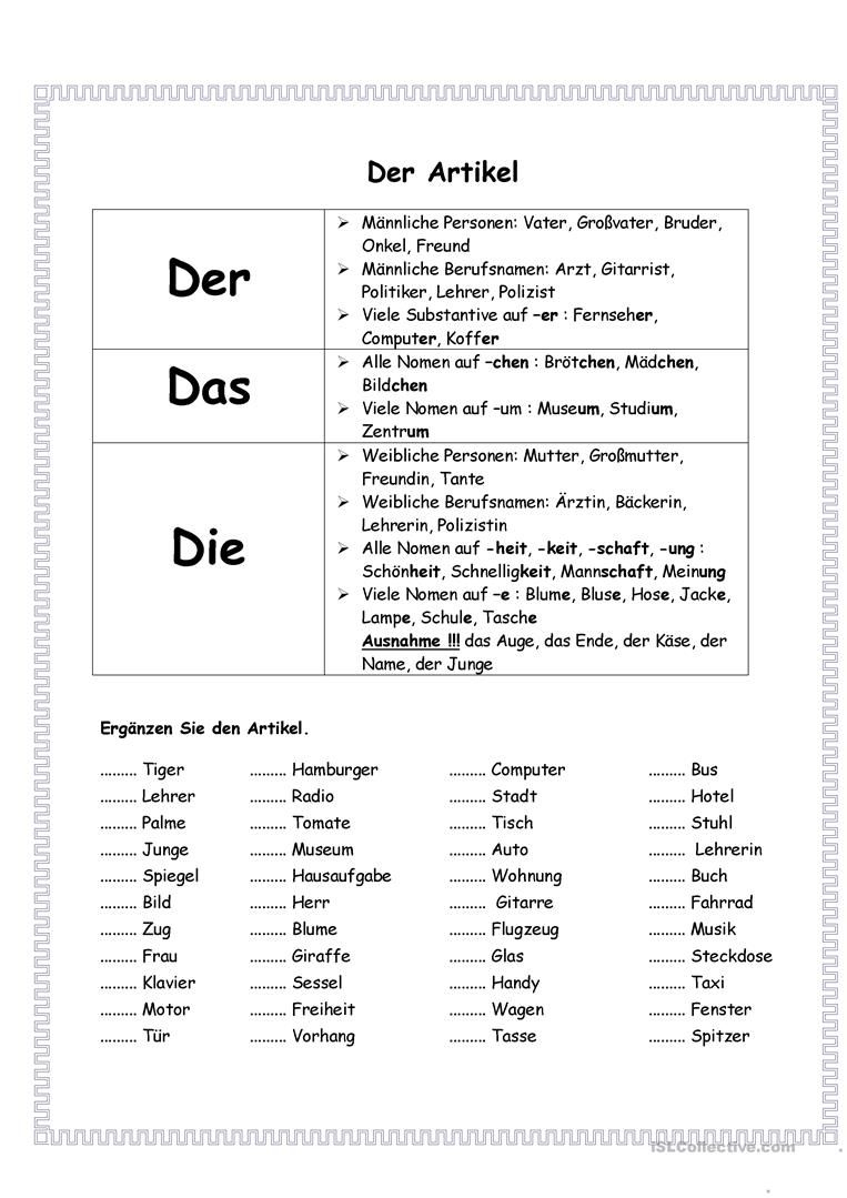Artikel (Mit Bildern) | Deutsch Lernen, Deutsch Nachhilfe innen Deutsch Für Anfänger Arbeitsblätter Kostenlos