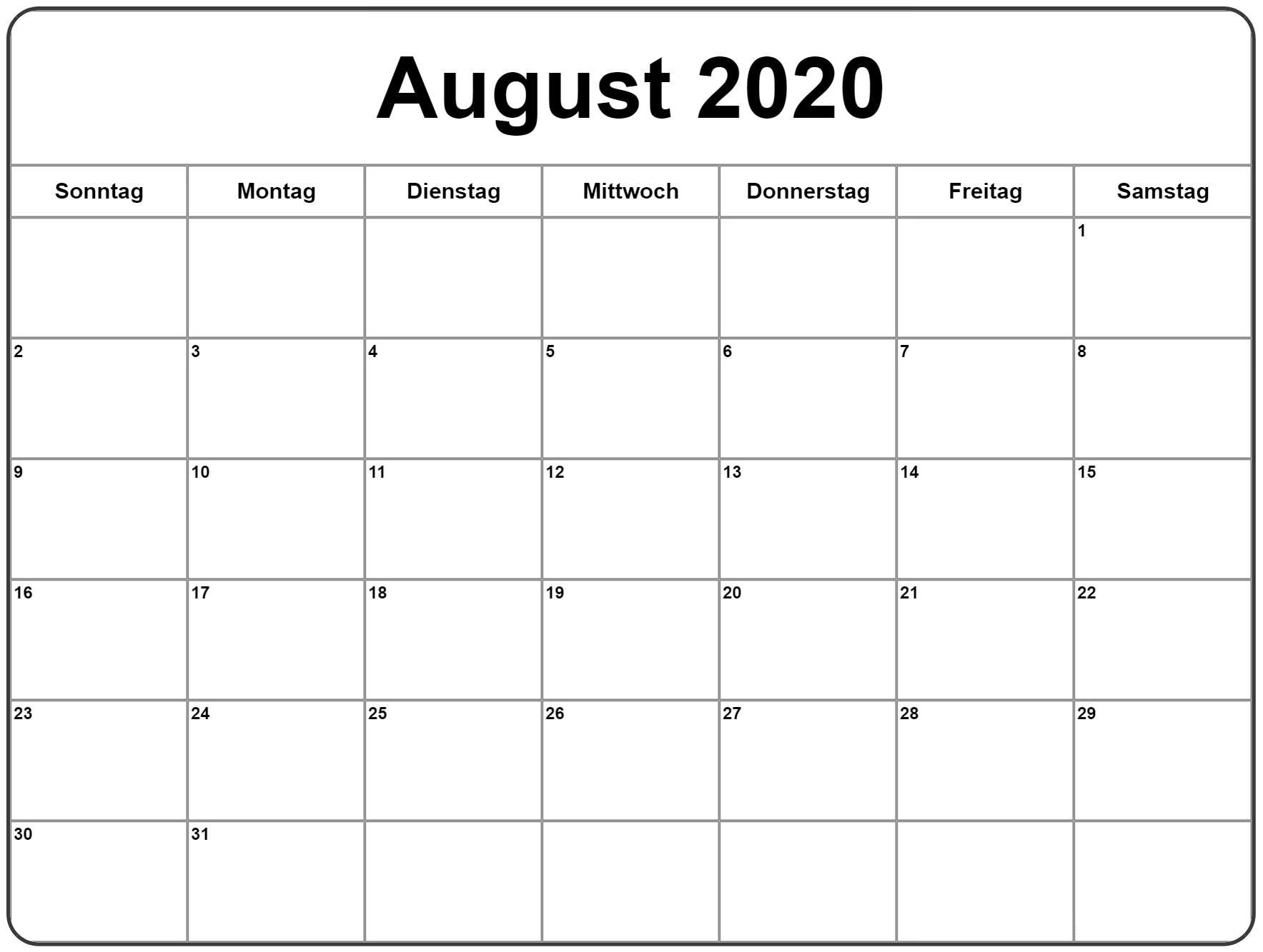 August 2020 Feiertage Kalender Zum Ausdrucken [Pdf &amp; Word bestimmt für Kalenderseiten Zum Ausdrucken