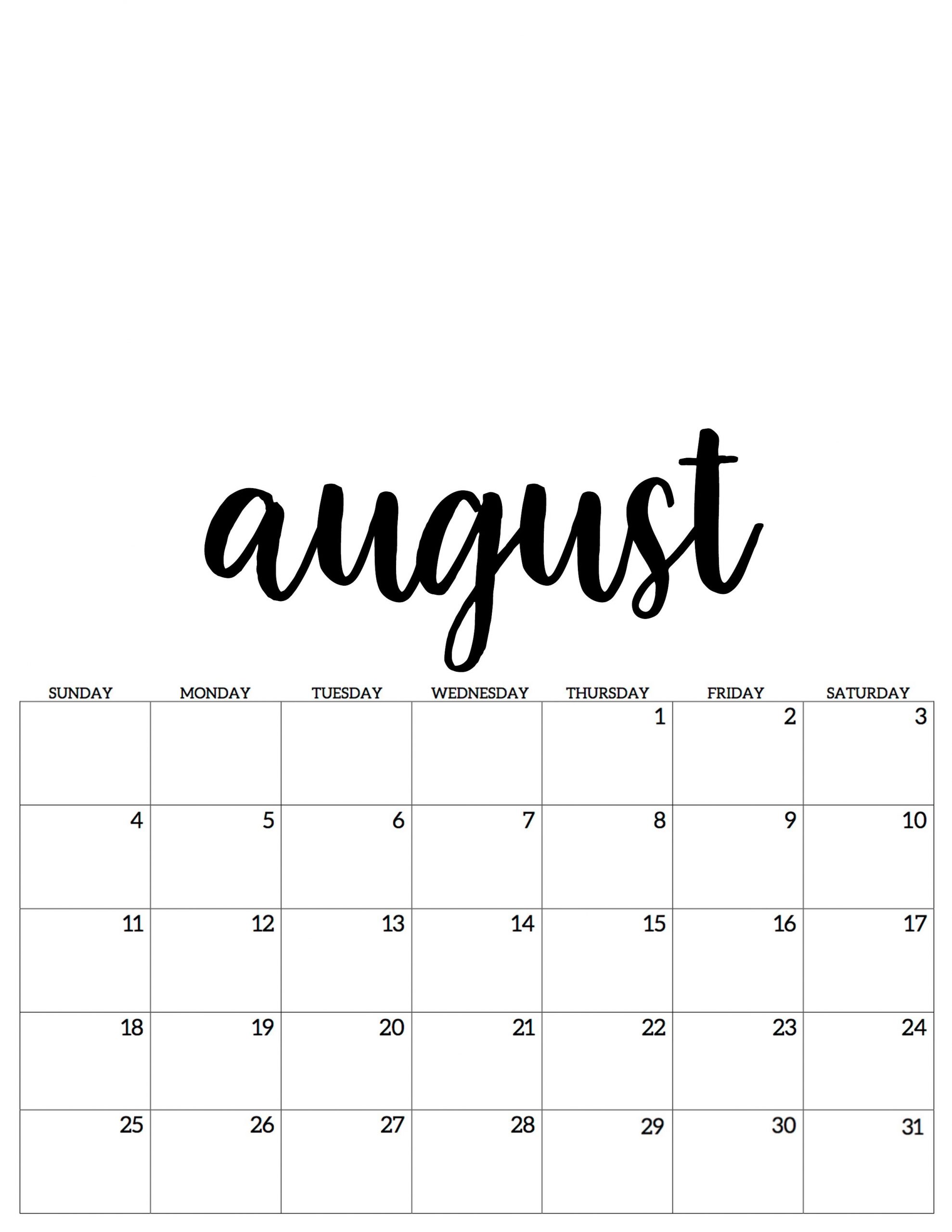 August Kalender Calendar 2019 | August Kalender, Kalender für Monatskalender Zum Ausdrucken