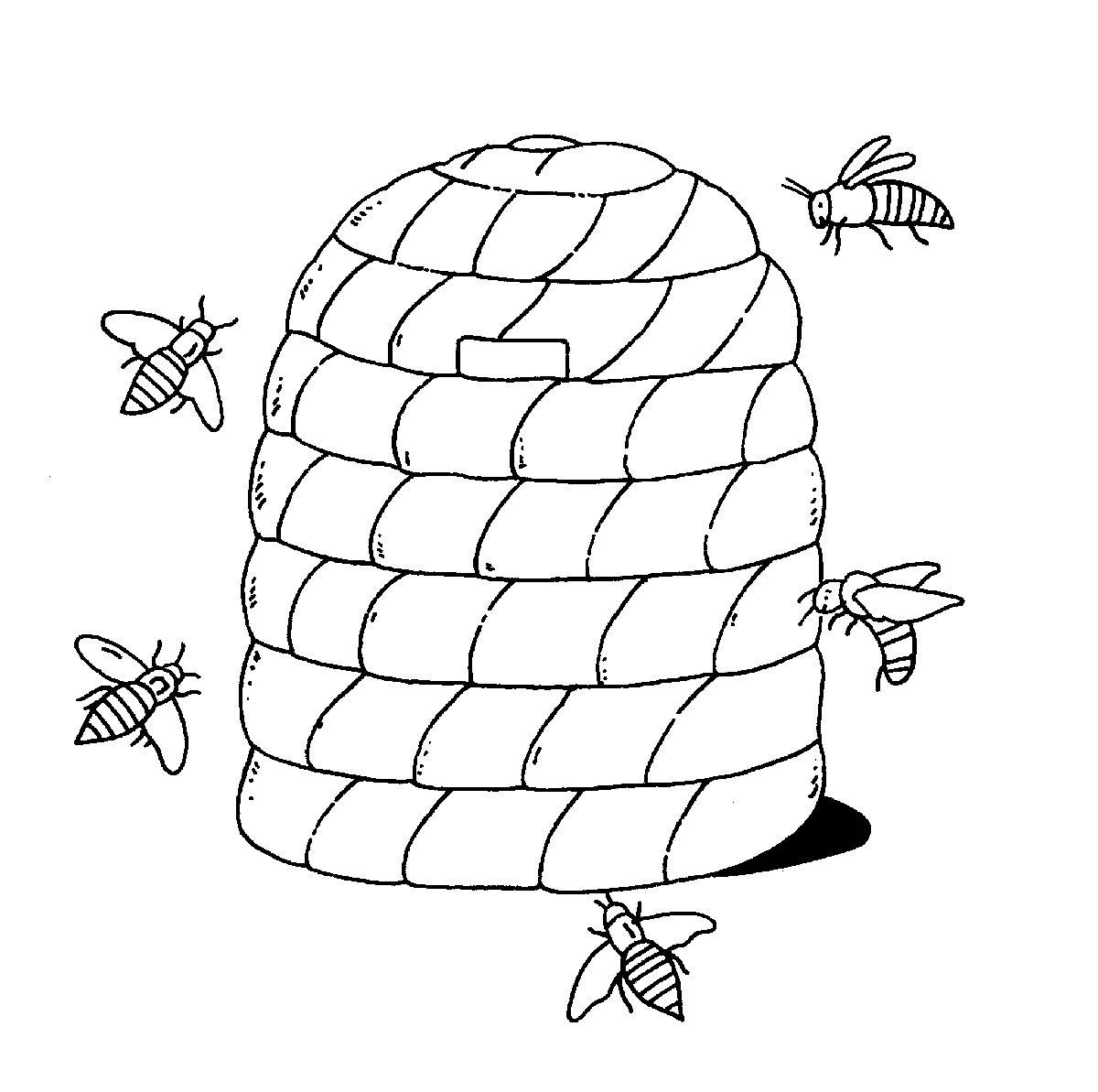 Ausmalbild Bauernhof: Bienenstock Kostenlos Ausdrucken für Bienen Bilder Zum Ausdrucken