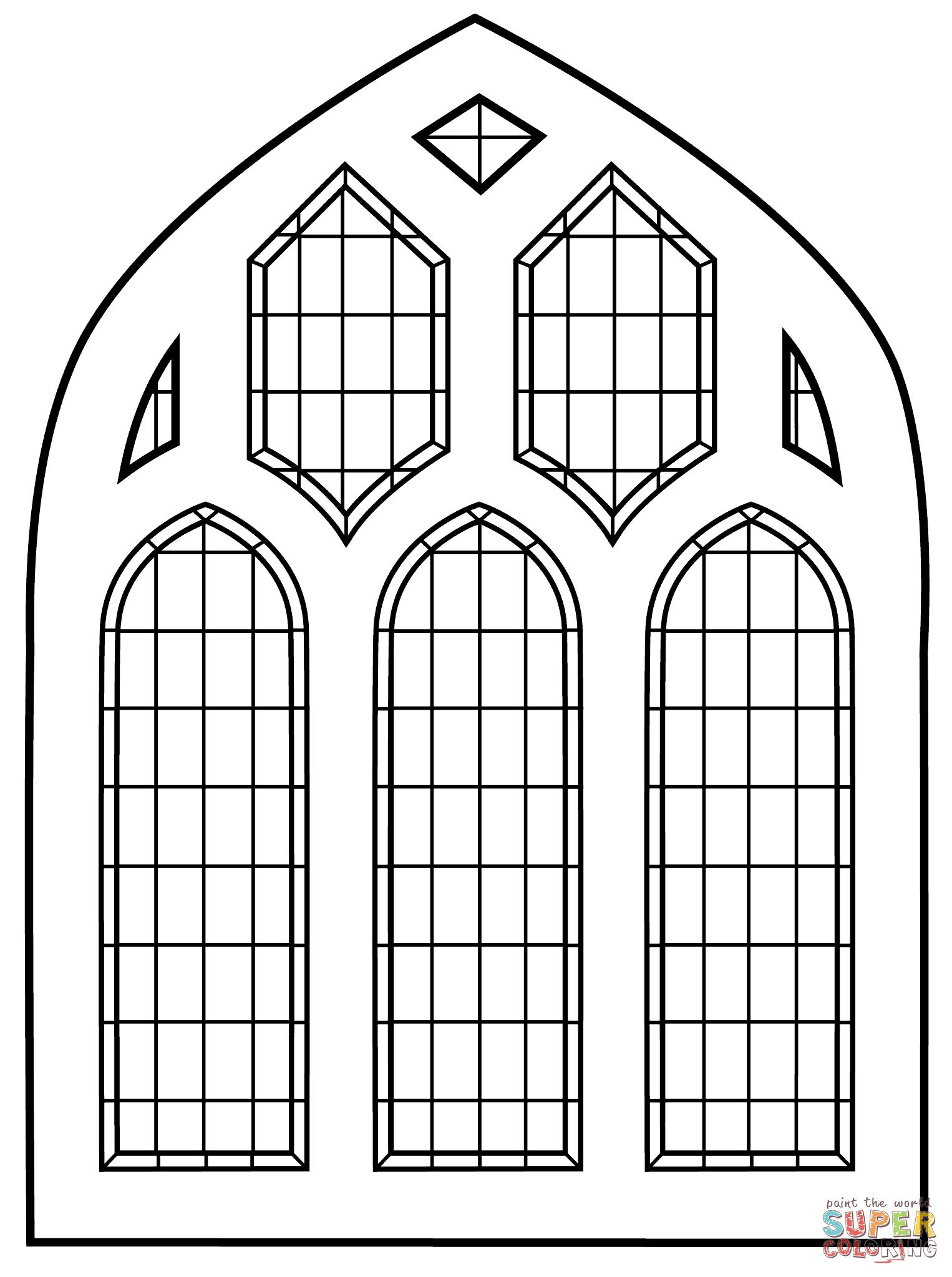 Ausmalbild: Buntglas -Fenster | Ausmalbilder Kostenlos Zum mit Kirchenfenster Malvorlage