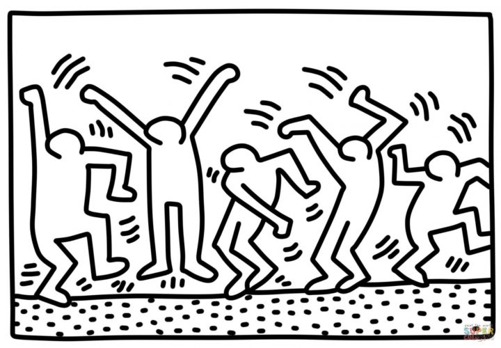 Ausmalbild: Dancing Figures Von Keith Haring | Ausmalbilder ganzes Keith Haring Malvorlagen