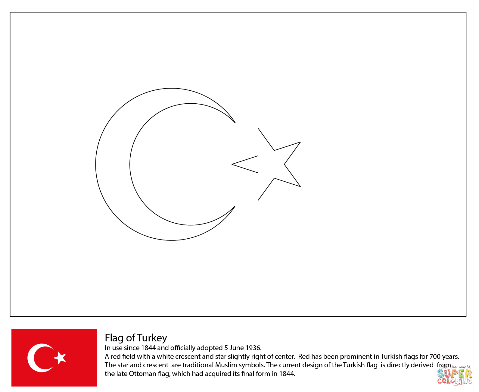 Ausmalbild: Flagge Der Türkei | Ausmalbilder Kostenlos Zum ganzes Ausmalbilder Fahnen Kostenlos