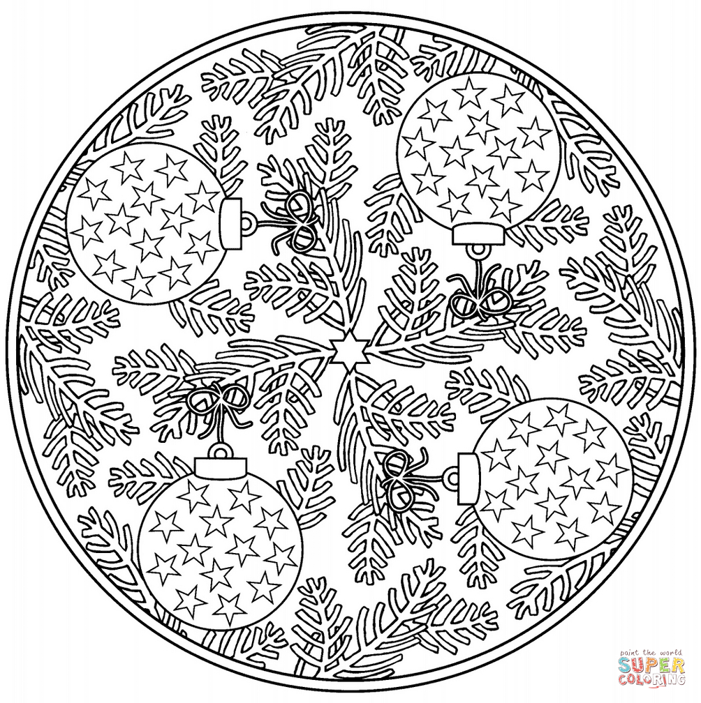 Ausmalbild: Weihnachts Mandala Mit Christbaumkugeln verwandt mit Weihnachts Mandalas Zum Ausdrucken Kostenlos