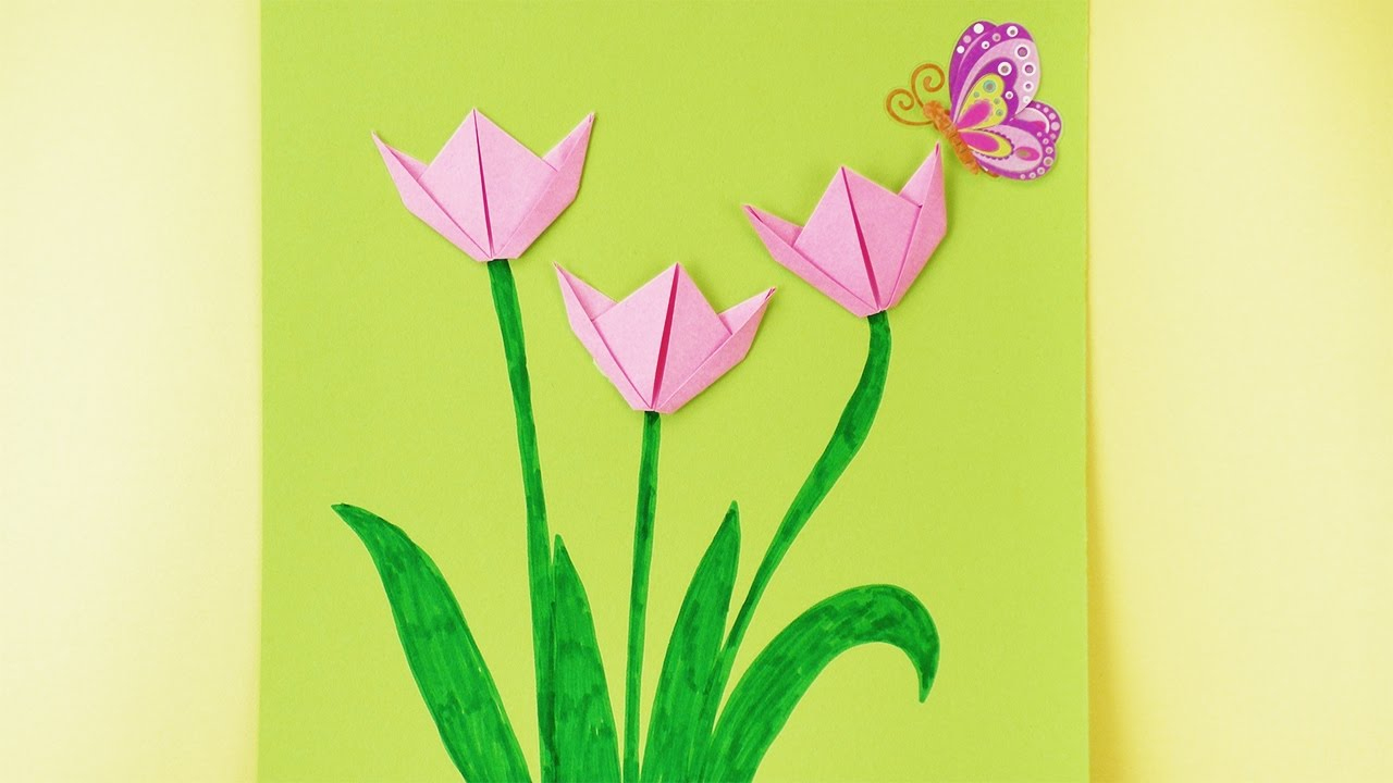 Basteln Mit Kindern | Frühling | Origami Tulpen Falten | Frühlingsdeko Fürs  Zimmer verwandt mit Basteln Mit Kleinkindern Frühling