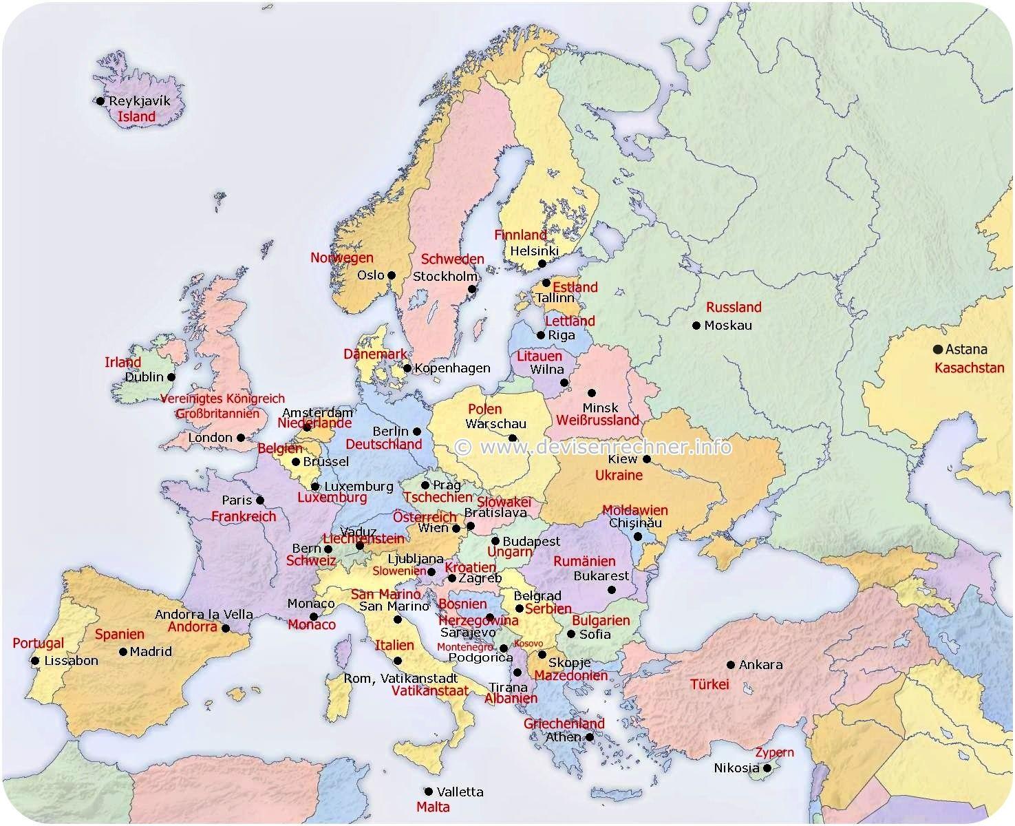 Bildergebnis Für Europa Länder Und Hauptstädte Karte Zum für