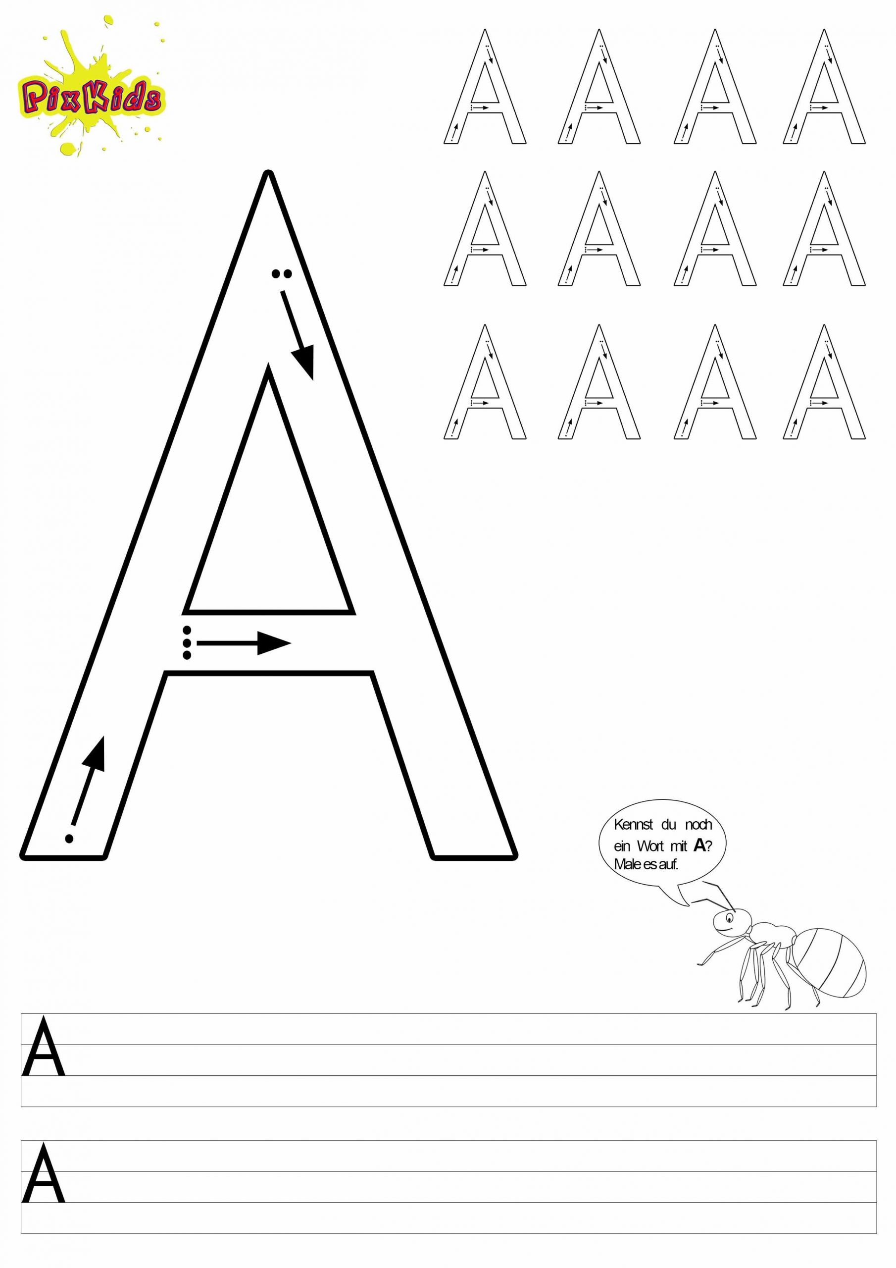 Buchstaben-Schreiben-Lernen-Arbeitsblätter-Buchstabe-A für Alphabet Lernen Vorschule