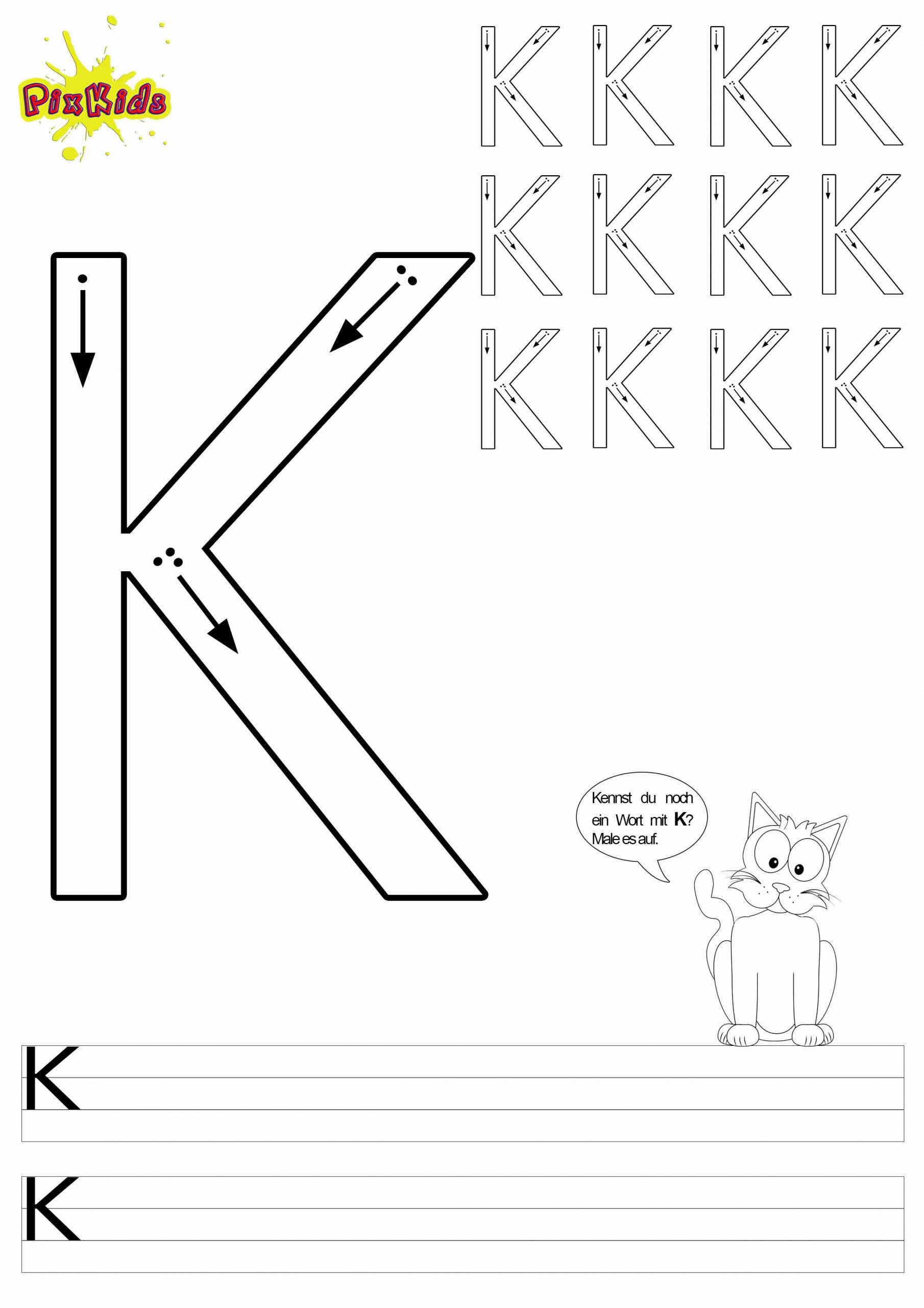 Buchstaben-Schreiben-Lernen-Arbeitsblätter-Buchstabe-K in Buchstabenschablone Zum Ausdrucken