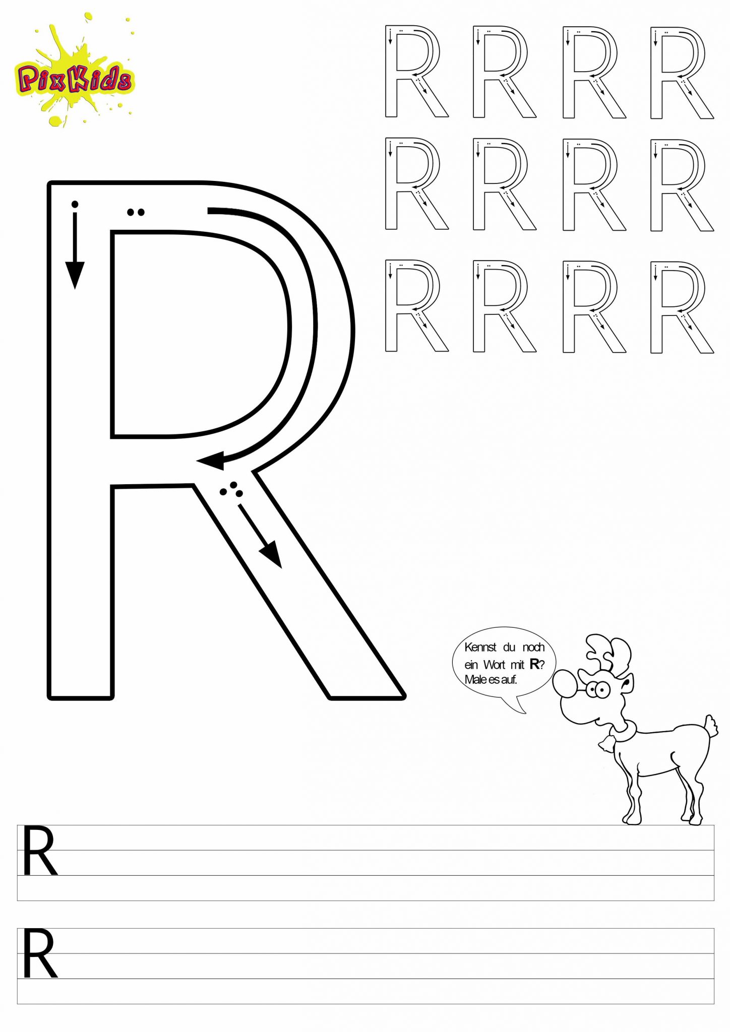 Buchstaben Schreiben Lernen Arbeitsblätter – Buchstabe R für Einzelne