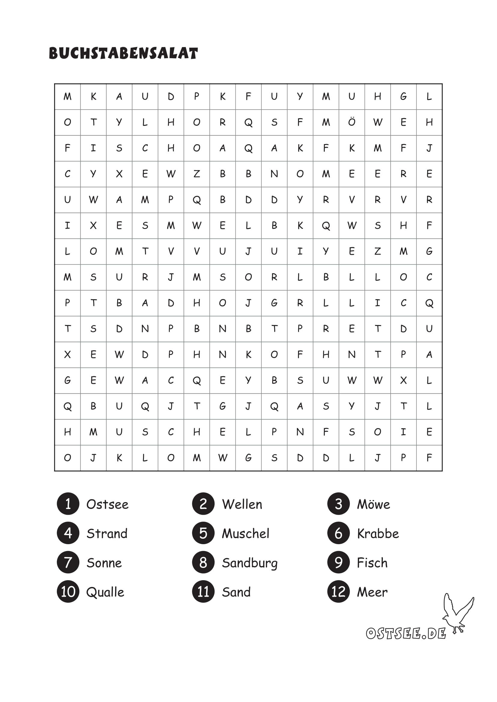 Buchstabensalat Als Rätsel Für Kleine Ostsee-Fans #ostsee verwandt mit Kinder Kreuzworträtsel Zum Ausdrucken