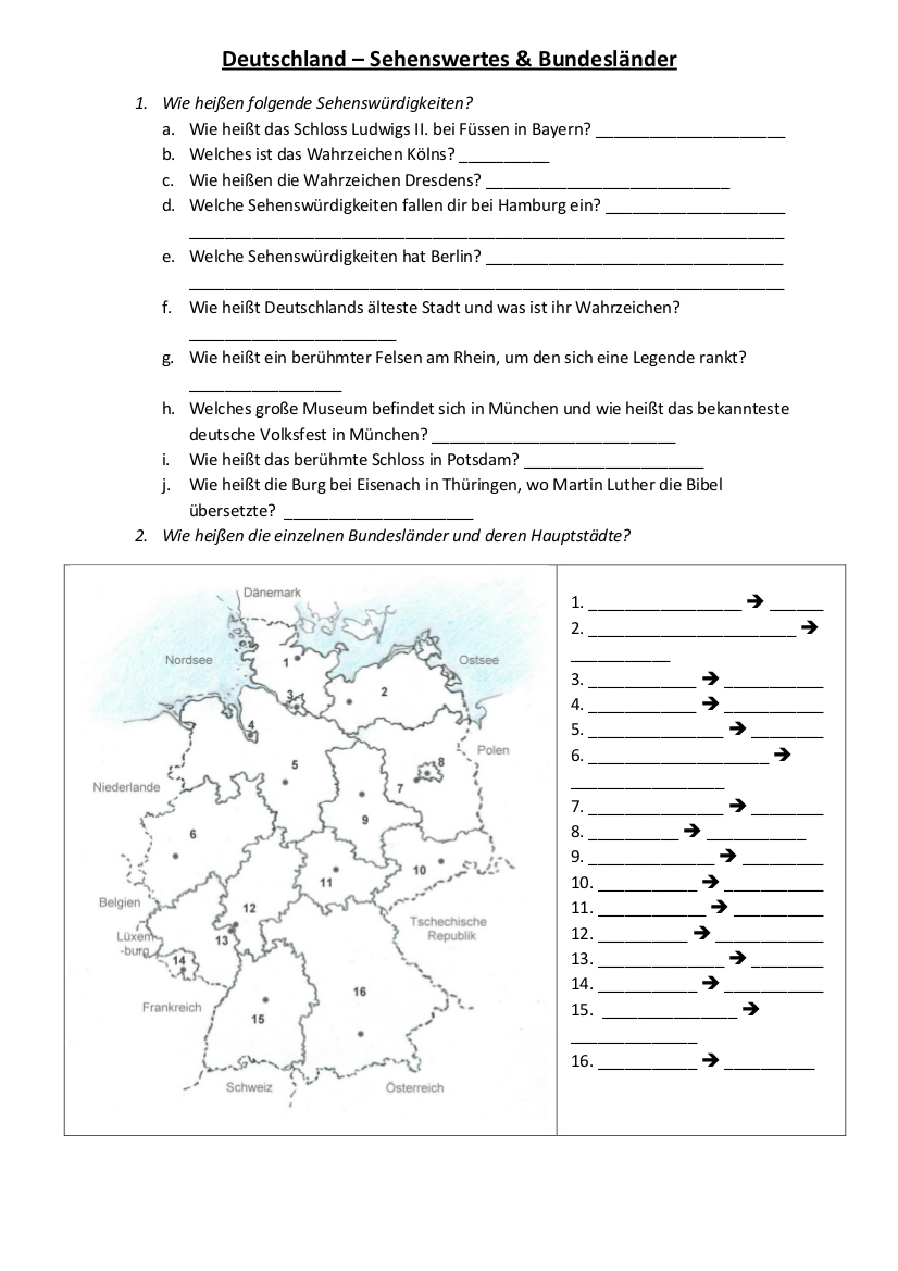 Bundesländer Grundschule Material innen 16 Bundesländer Und Ihre Hauptstädte Test