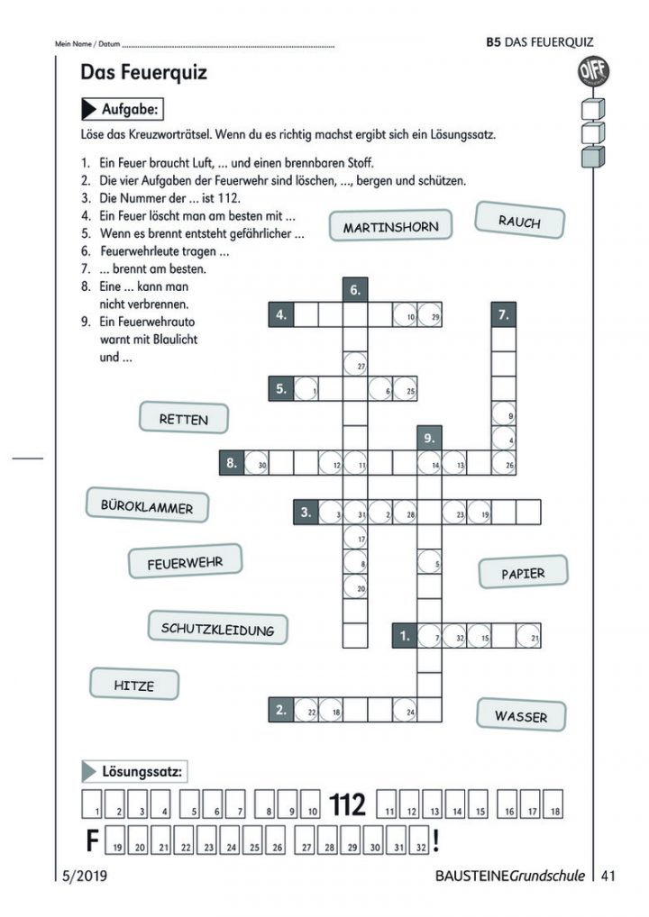 Das Feuerquiz innen Feuer Kreuzworträtsel