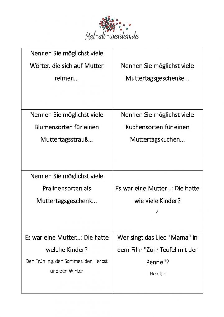 Das Große Muttertags-Quiz. 50 Kostenlose Rätselkarten Zum mit Quiz Für Kindergeburtstag Zum Ausdrucken