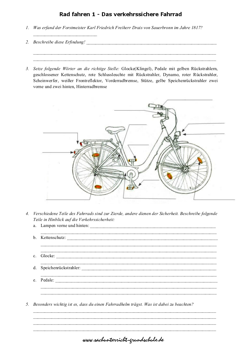 Das Verkehrssichere Fahrrad Grundschule über Verkehrserziehung Grundschule Arbeitsblätter