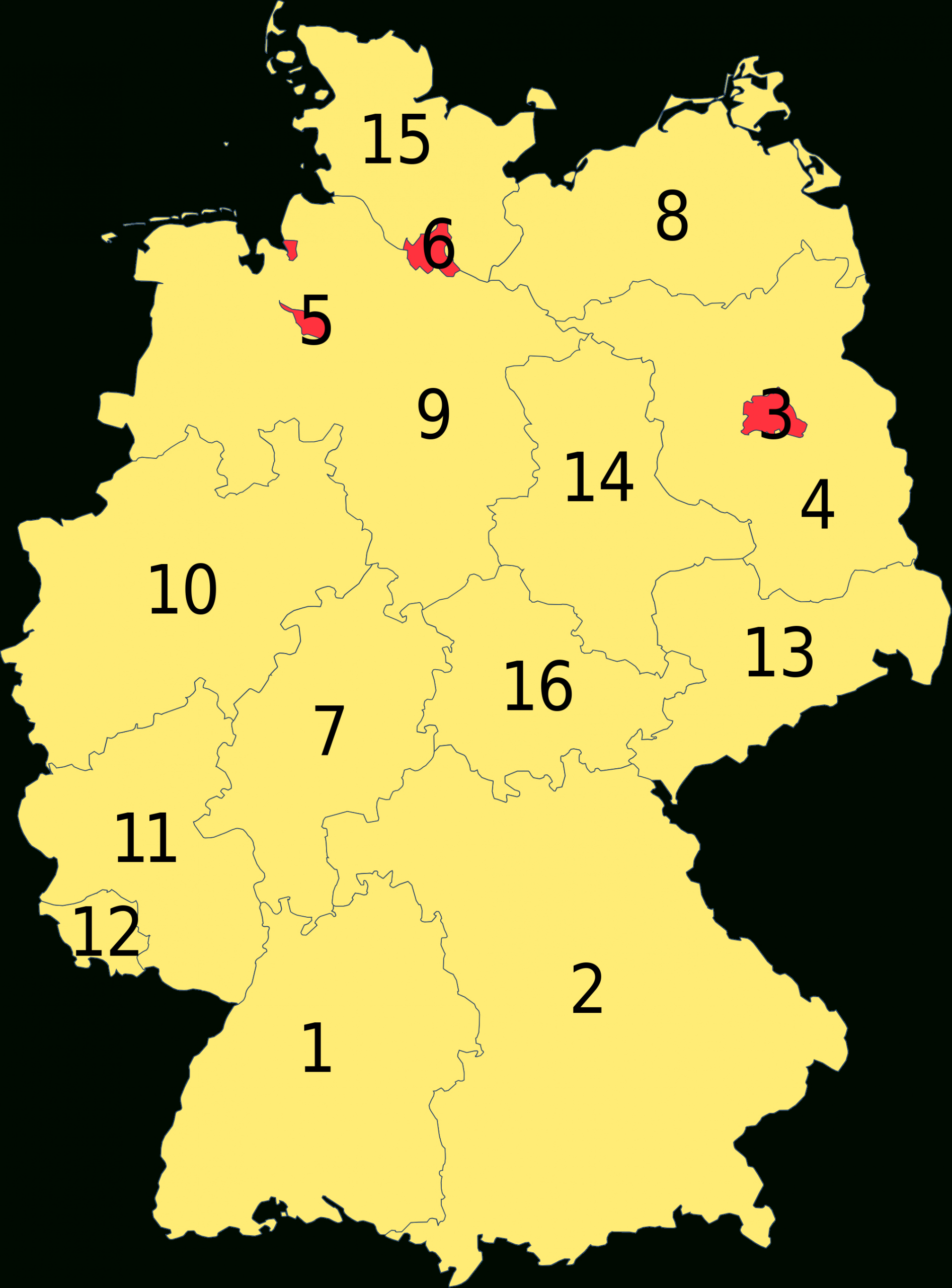 Datei:karte Deutsche Bundesländer (Nummeriert).svg – Wikipedia innen Landkarte Von Deutschland Mit Bundesländern