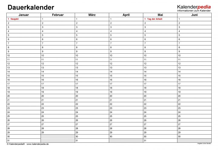 Dauerkalender / Immerwährender Kalender Für Excel Zum Ausdrucken für Kalender Für Jedes Jahr