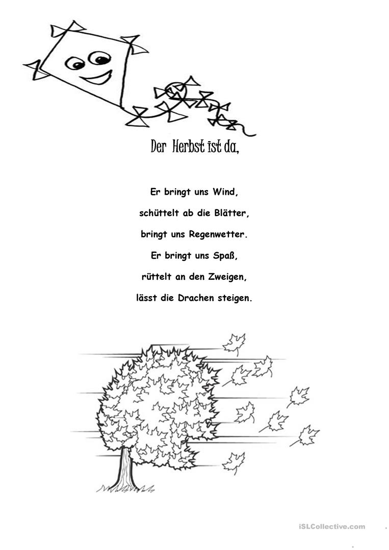 Der Herbst Ist Da - Gedicht - Deutsch Daf Arbeitsblatter für Der Herbst Der Herbst Der Herbst Ist Da Lied