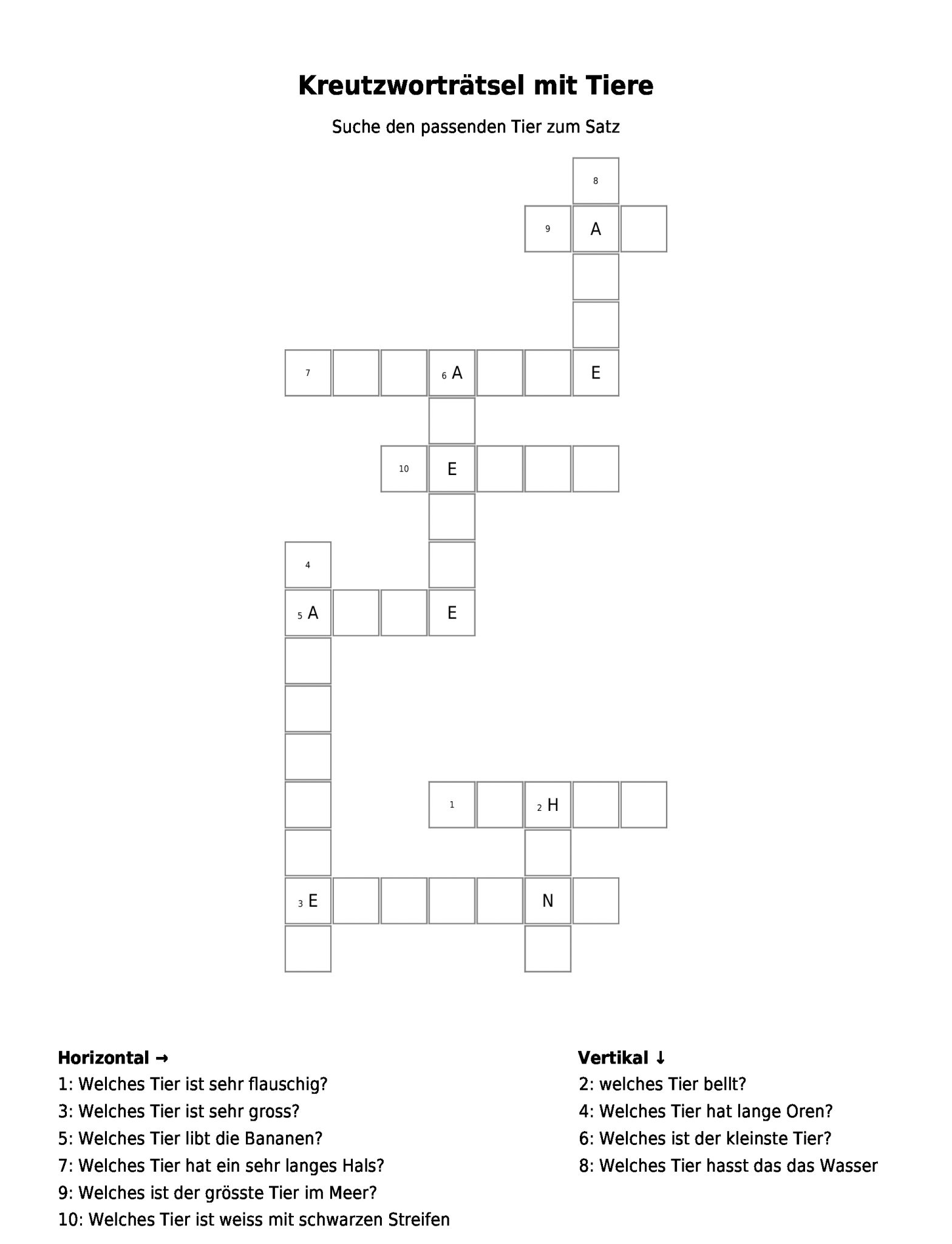 Haustier Kreuzworträtsel - kinderbilder.download | kinderbilder.download