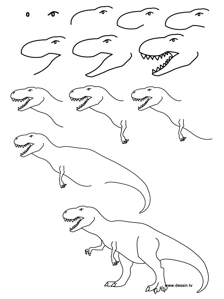 Dessin Tyranosaure | Lernen Zeichnung, Zeichnen Einfach bei Dino Zeichnen