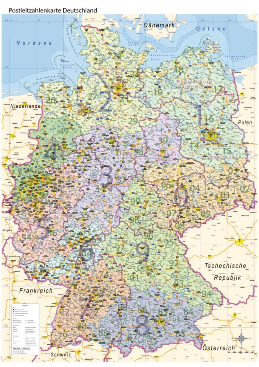 Details Zu Postleitzahlenkarte Plz Deutschland Mit Bundesländern Wand Karte  Poster A0, 2018 bei Karte Von Deutschland Mit Bundesländern