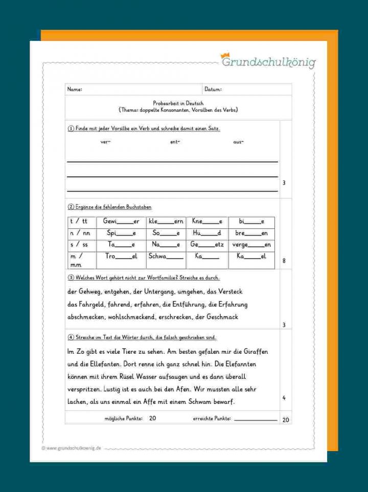 Deutsch - 4. Klasse ganzes Übungsaufgaben Deutsch Klasse 4 Kostenlos