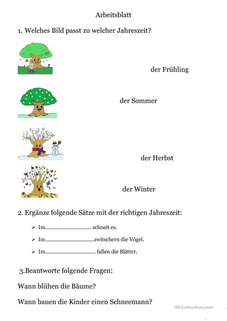 Deutsch Daf Jahreszeiten Arbeitsblätter - Beliebteste Ab ganzes Arbeitsblatt Jahreszeiten
