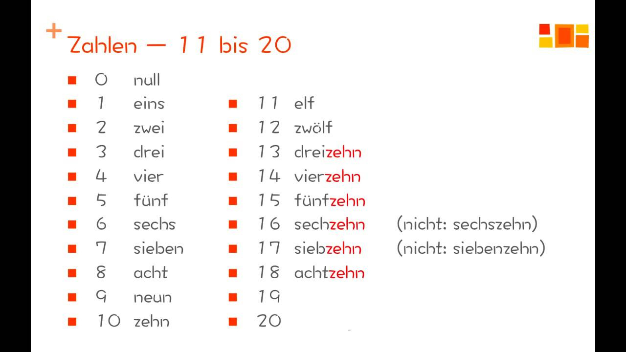 Deutsch Lernen - Die Zahlen Von 0 Bis 20 ganzes Französische Zahlen 1 20