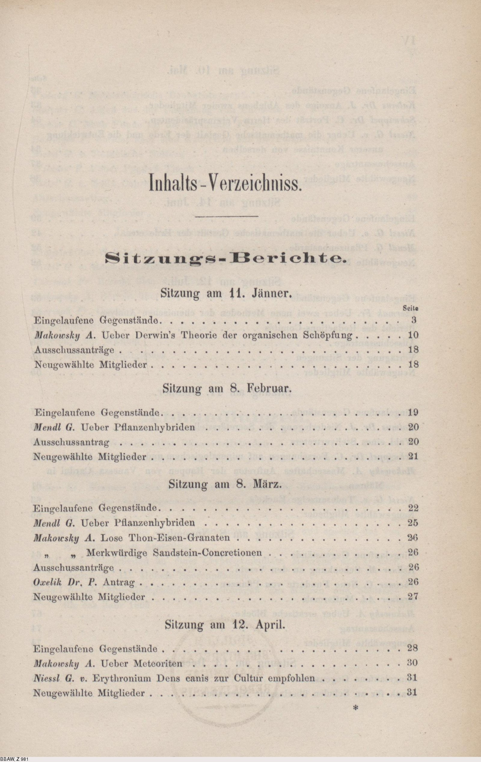 Deutsches Textarchiv – Mendel, Gregor: Versuche Über bei Gegenstände Mit G
