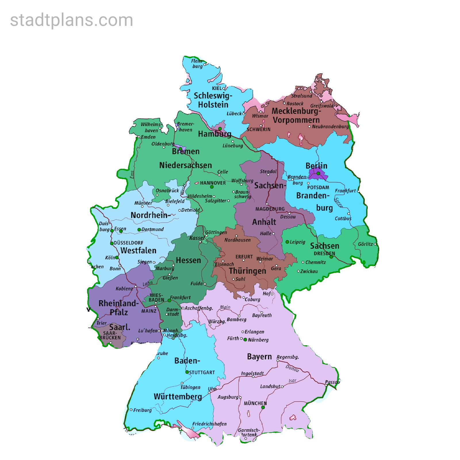 Deutschland Karte Bundesländer | Stadtplan in Karte Von Deutschland Mit Bundesländern