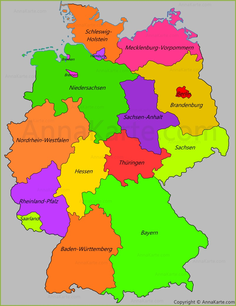 Deutschland Karte Mit Bundesländer (Länder) - Annakarte mit Karte Von Deutschland Mit Bundesländern