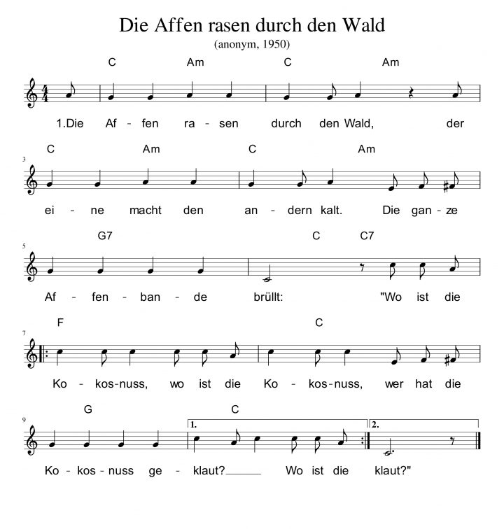 Die Affen Rasen Durch Den Wald Noten - kinderbilder.download