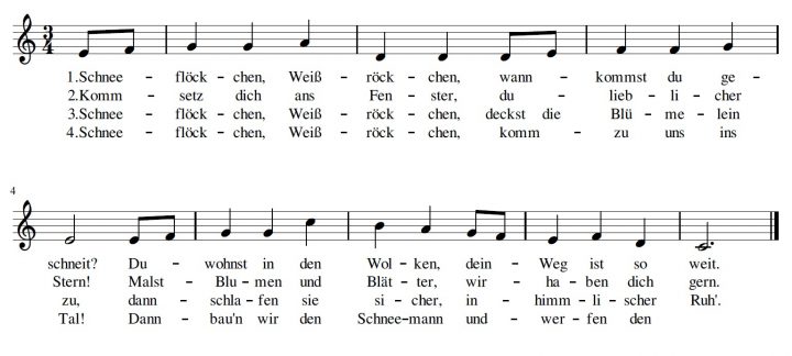 Deutschland-Lese | Schneeflöckchen, Weißröckchen ganzes Liedtext Schneeflöckchen Weißröckchen