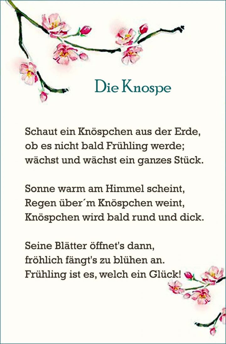 Die Knospe (Mit Bildern) | Kindergedichte, Frühlingsgedichte ganzes Frühlingsgedichte Für Kindergartenkinder