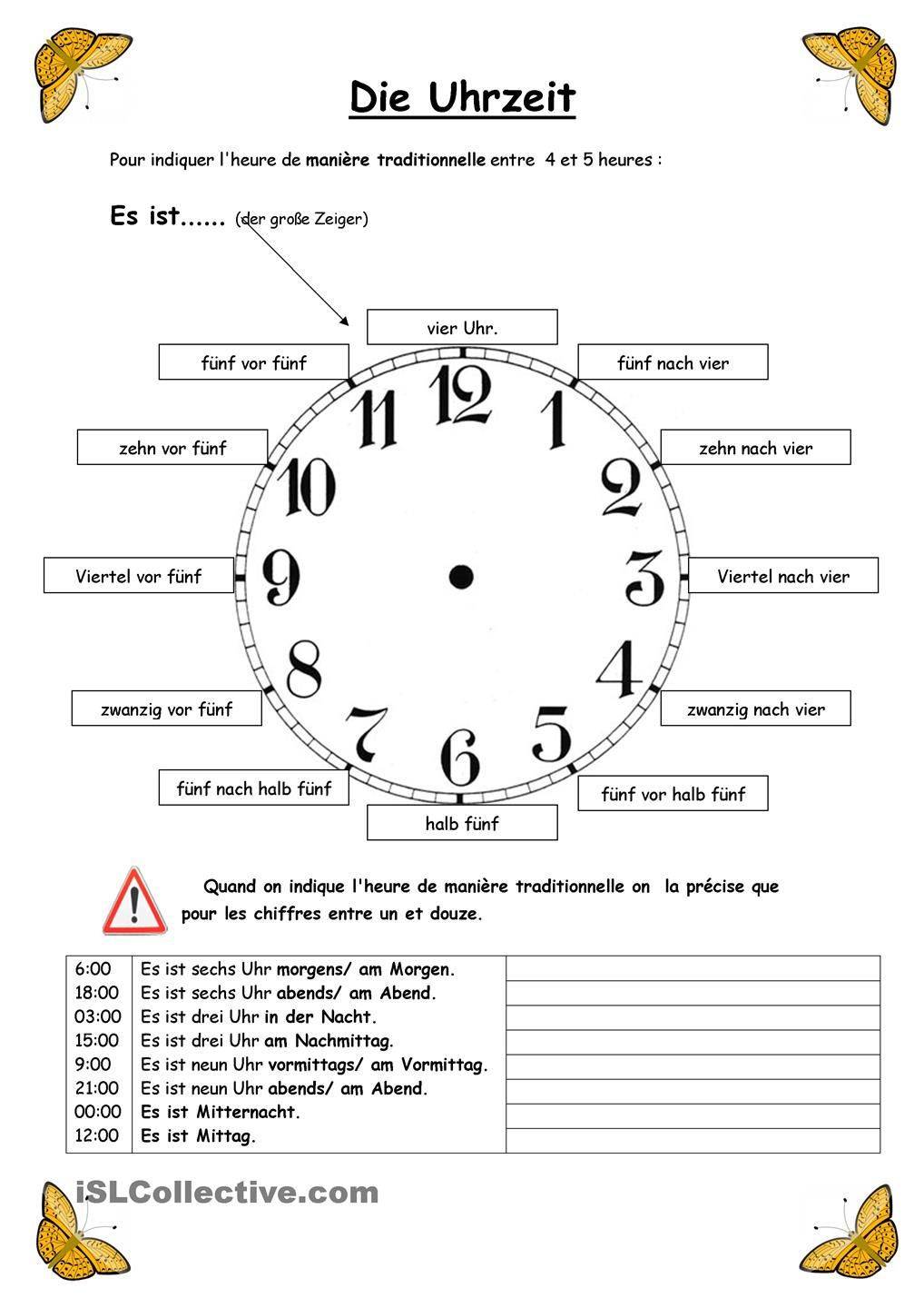 Die Uhrzeit | Lernen, Uhrzeit Lernen, Deutsch Lernen in Uhrzeit Lernen Arbeitsblätter Kostenlos