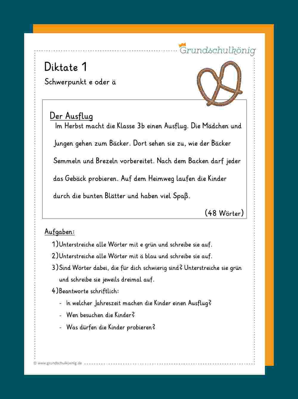 Diktate für Deutsch Übungen 4 Klasse Volksschule