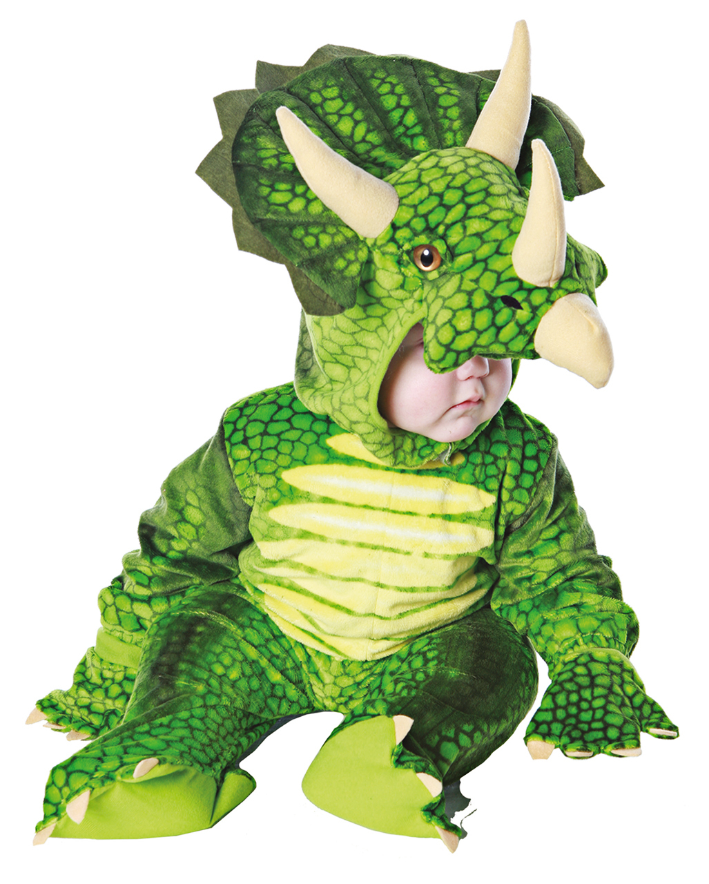Dreihorn Dino Kleinkinderkostüm Grün ganzes Dreihorn Dinosaurier