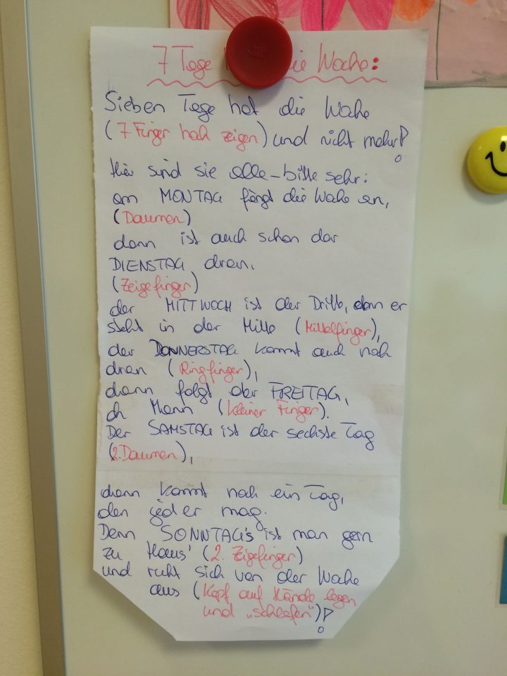 Ein Heiteres Bewegungsgedicht Mit Den Wochentagen. Für Die in Fingerspiel Sieben Tage Hat Die Woche