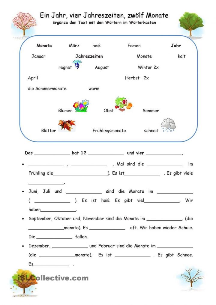 Ein Jahr, Vier Jahreszeiten, Zwölf Monate | Jahreszeiten ganzes Monate Arbeitsblatt