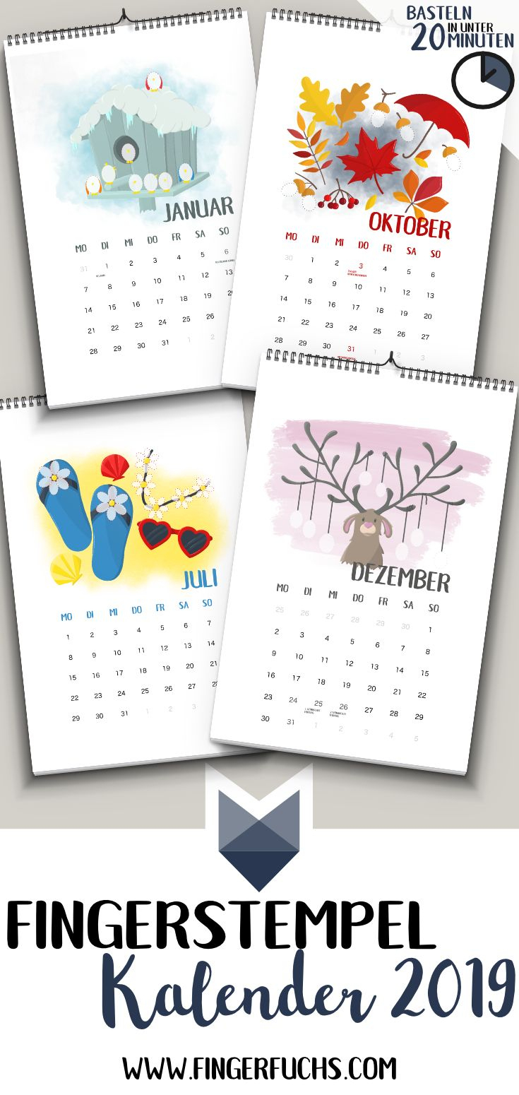 Einfach Kalender Basteln Mit Kindern - Fingerstempel über Kalender Selbst Basteln