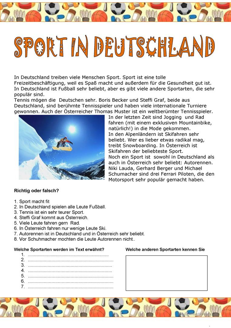 Einfache Texte - Sport In Deutschland - Deutsch Daf verwandt mit Einfache Texte Auf Deutsch Für Anfänger