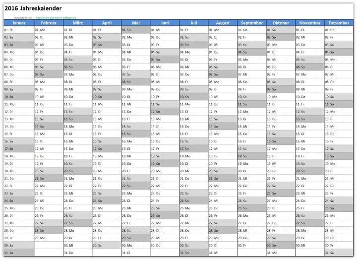 Einfacher Kalender 2016 | Alle-Meine-Vorlagen.de innen Kalendervorlage 2016