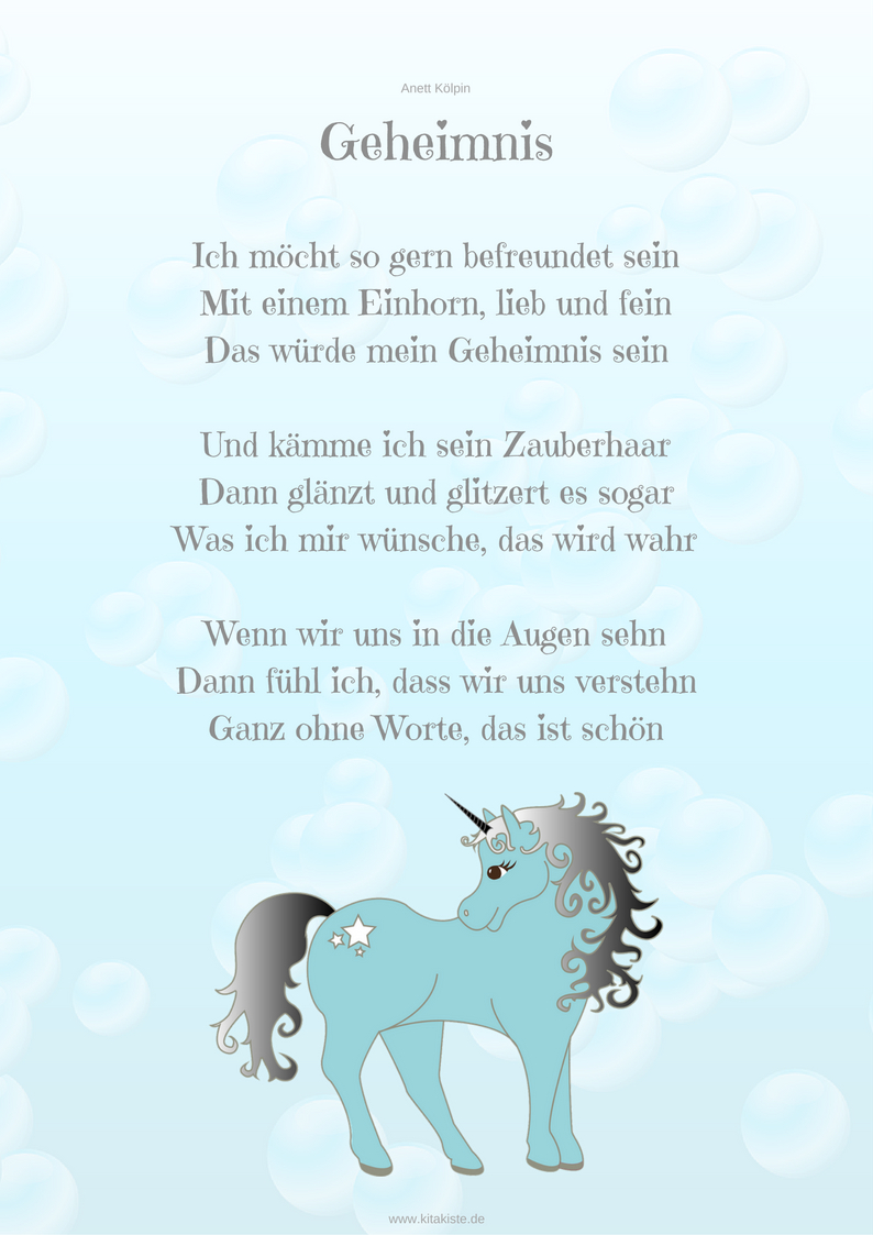 Einhorn Gedicht Anett Kölpin Kitakiste Gratis | Reime bei Gedichte Zum Kindergeburtstag Kostenlos