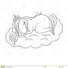 Einhornbaby Schlafend Auf Einer Wolke, Linie ganzes Einhornbaby